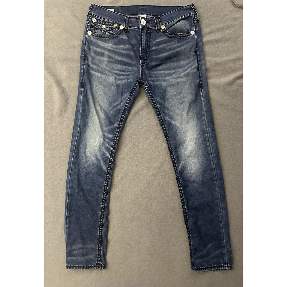 True Religion Rocco Relaxed Skinny Jeans Men's Size 36 Whiskered Denim Stretch